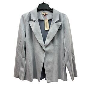 Solitaire Pewter Blue Women's Blazer Faux Suede Sz L NWT